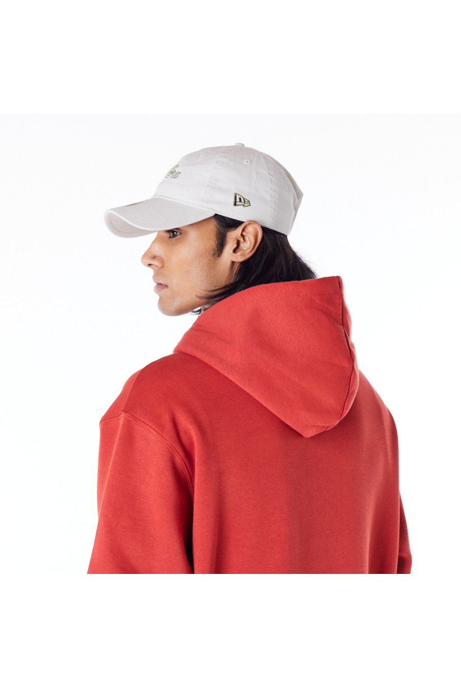 New Era Script Script Red Fleece Oversized Pullover Hoodie - Butterfly Sneakers