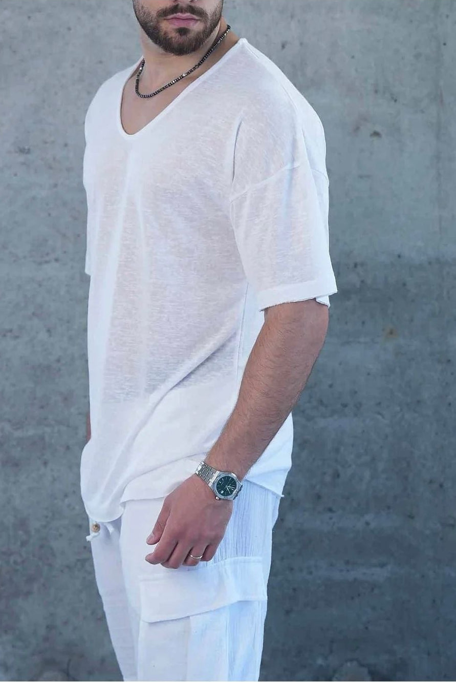 LINEN T SHIRT - WHITE - Butterfly Sneakers