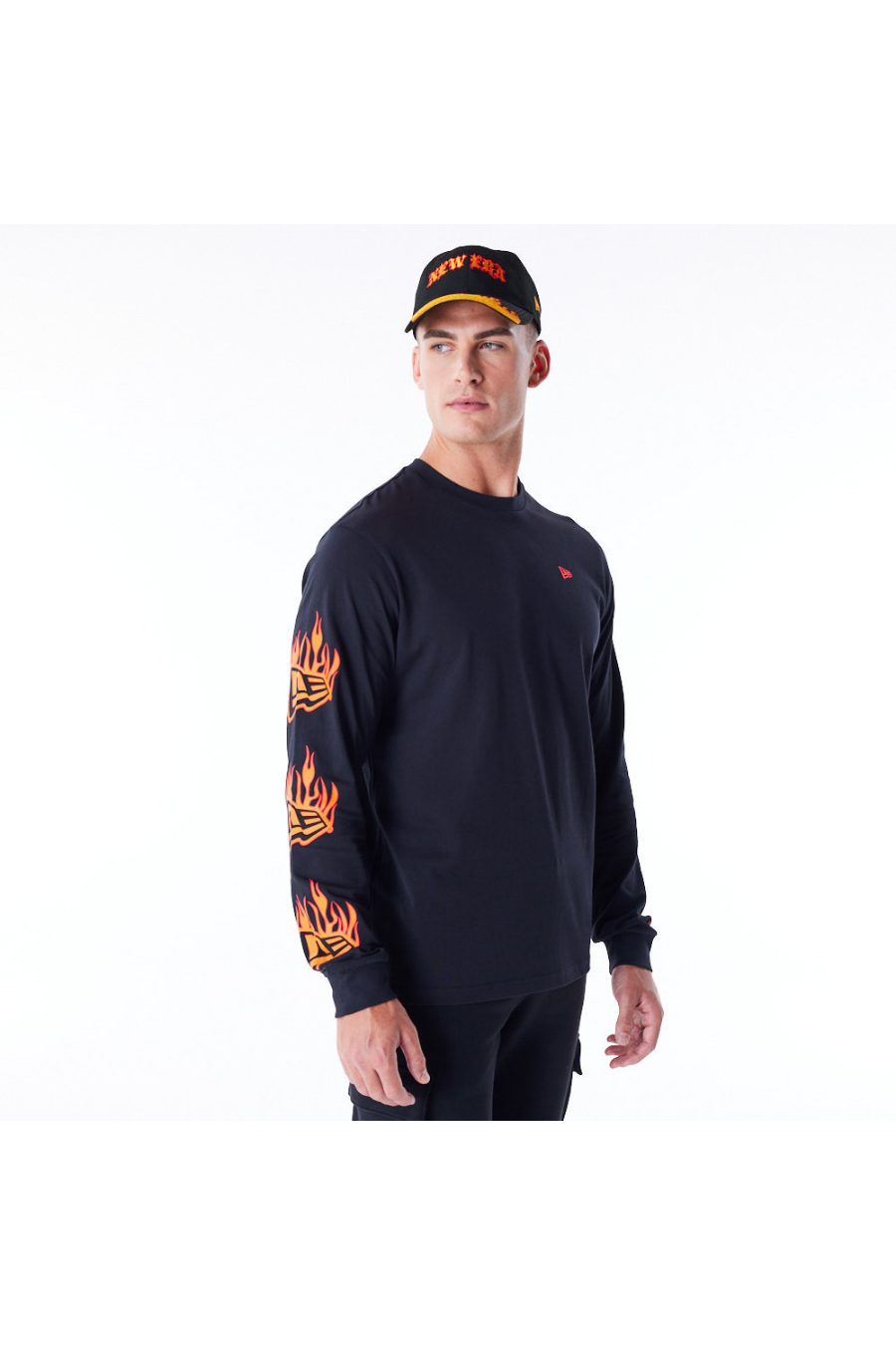 New Era Flag Flame Black Long Sleeve T-Shirt - Butterfly Sneakers