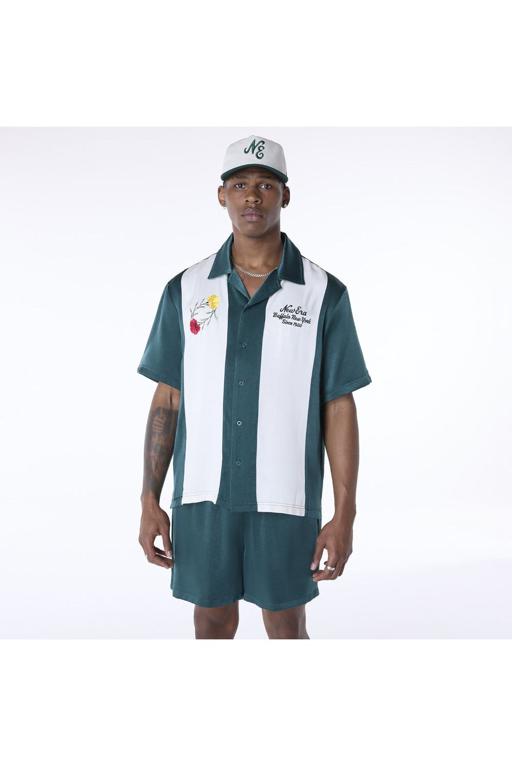 New Era Stripe Revere Dark Green Short Sleeve Shirt - Butterfly Sneakers