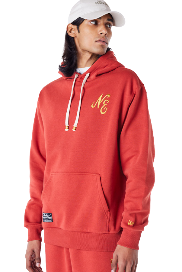 New Era Script Script Red Fleece Oversized Pullover Hoodie - Butterfly Sneakers
