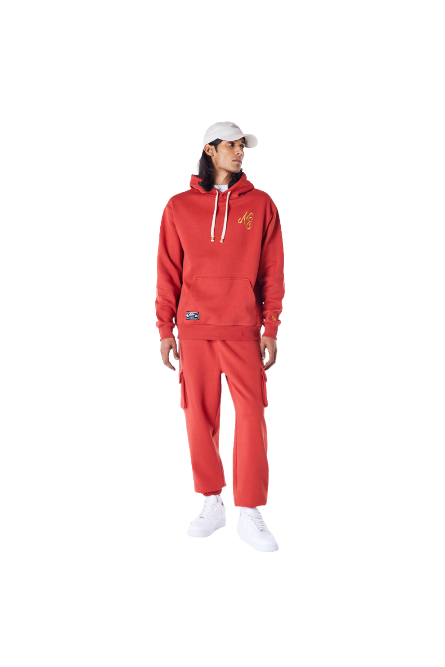 New Era Script Script Red Fleece Oversized Pullover Hoodie - Butterfly Sneakers