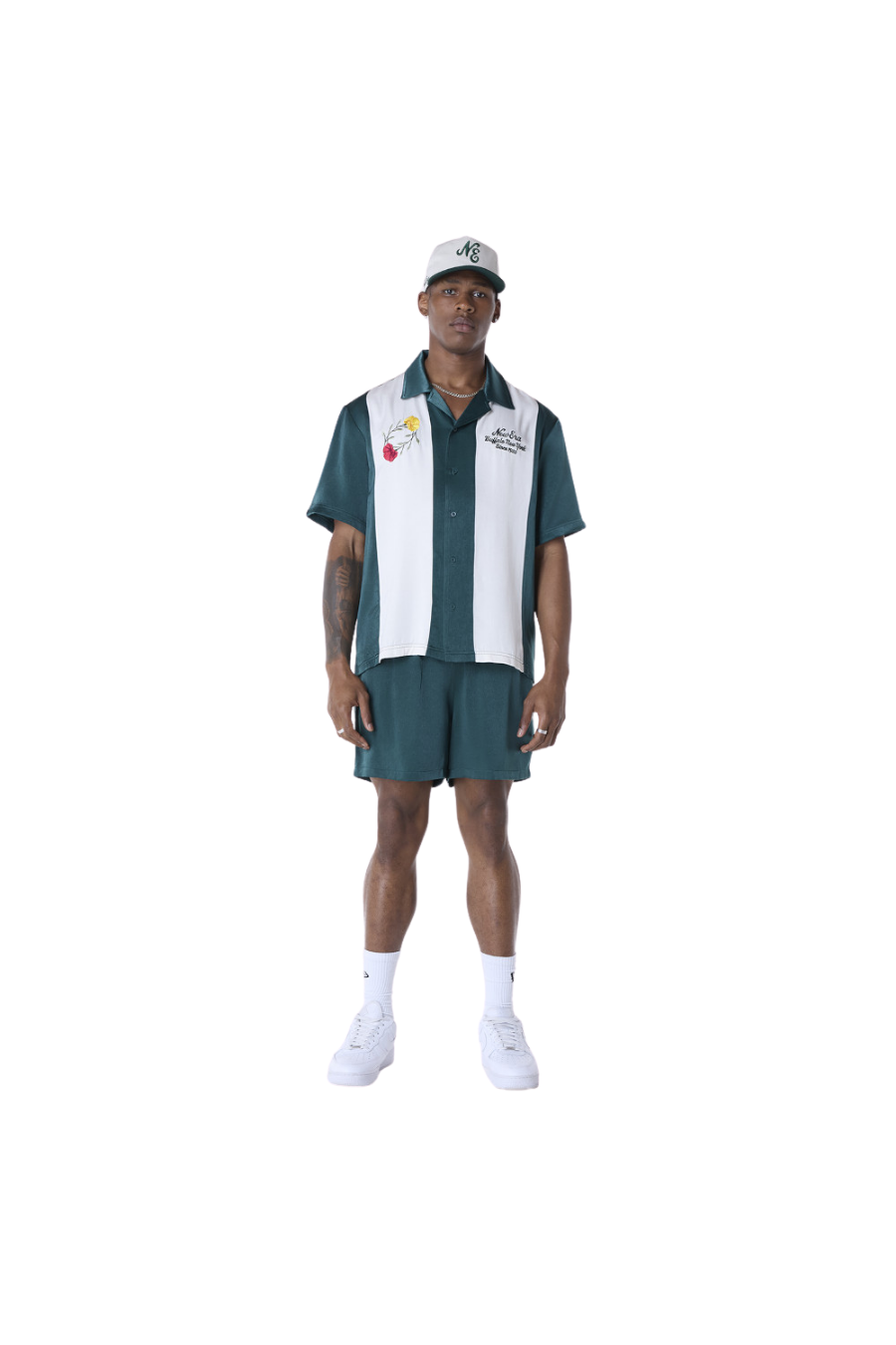 New Era Stripe Revere Dark Green Short Sleeve Shirt - Butterfly Sneakers