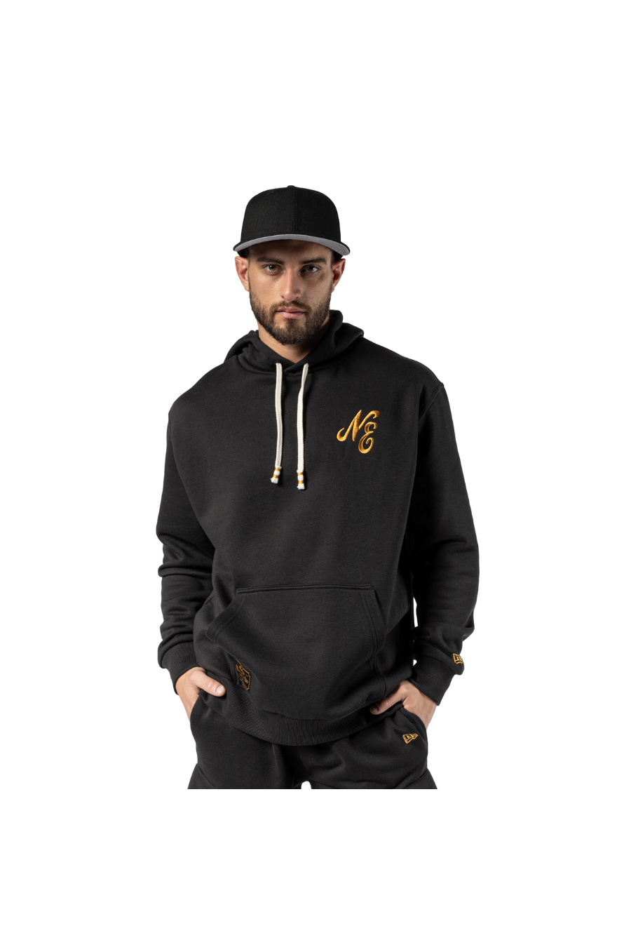 New Era Script Black Script Logo Black Oversized Pullover Hoodie - Butterfly Sneakers