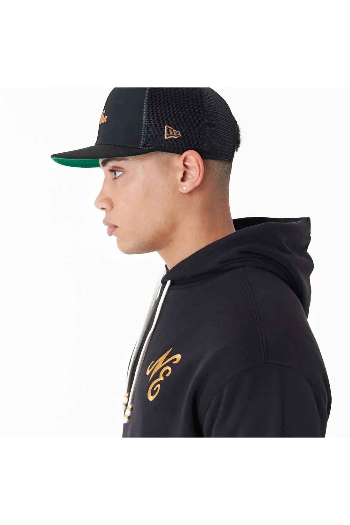 New Era Script Black Script Logo Black Oversized Pullover Hoodie - Butterfly Sneakers