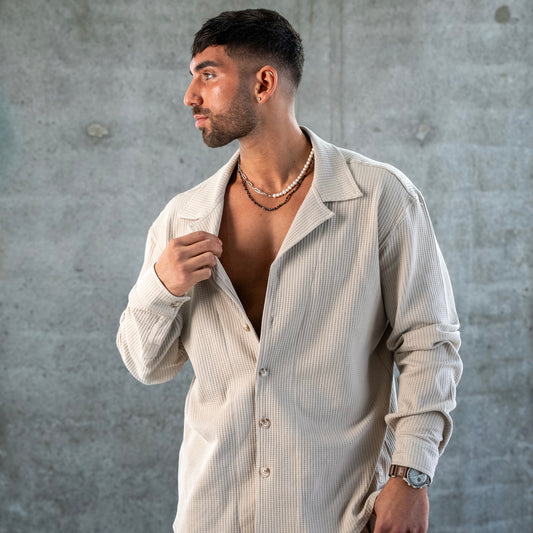 חולצה ארוכה בד וופל - חום בהיר