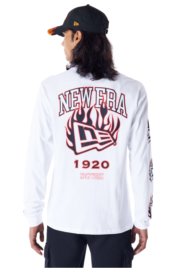 New Era Flag Flame White Long Sleeve T-Shirt - Butterfly Sneakers