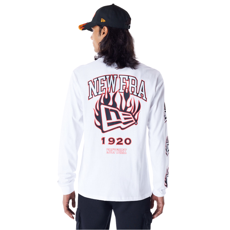 New Era Flag Flame White Long Sleeve T-Shirt - Butterfly Sneakers