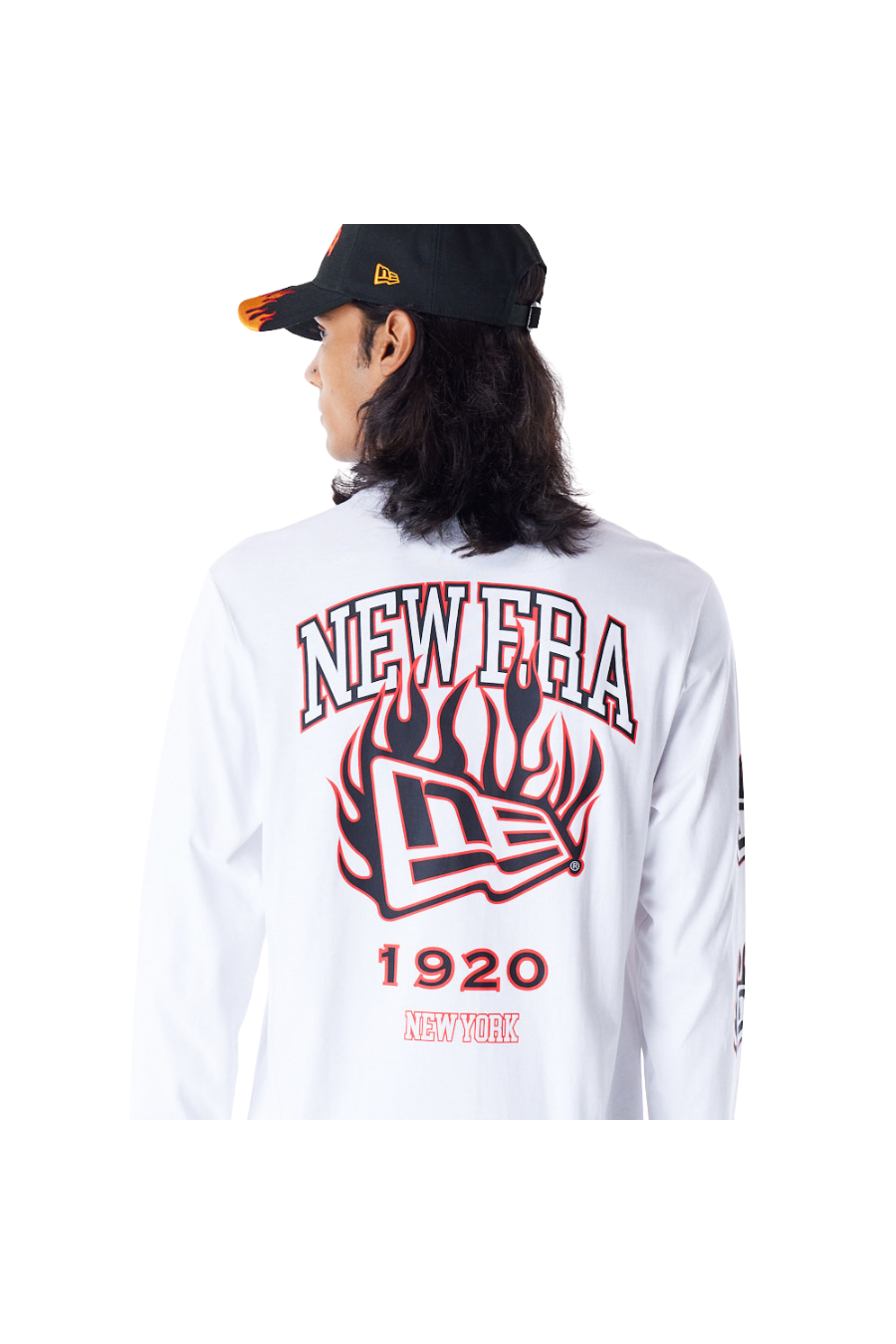 New Era Flag Flame White Long Sleeve T-Shirt - Butterfly Sneakers