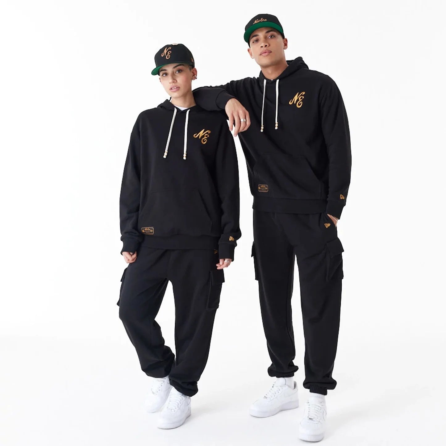 New Era Script Black Script Logo Black Oversized Pullover Hoodie