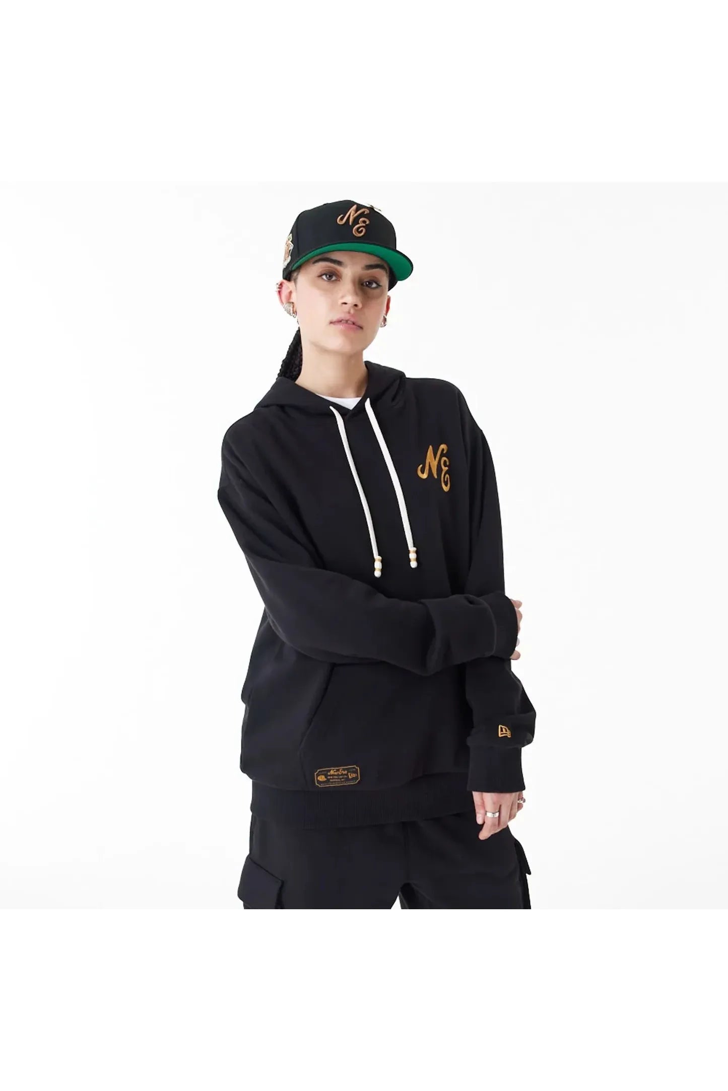 New Era Script Black Script Logo Black Oversized Pullover Hoodie - Butterfly Sneakers
