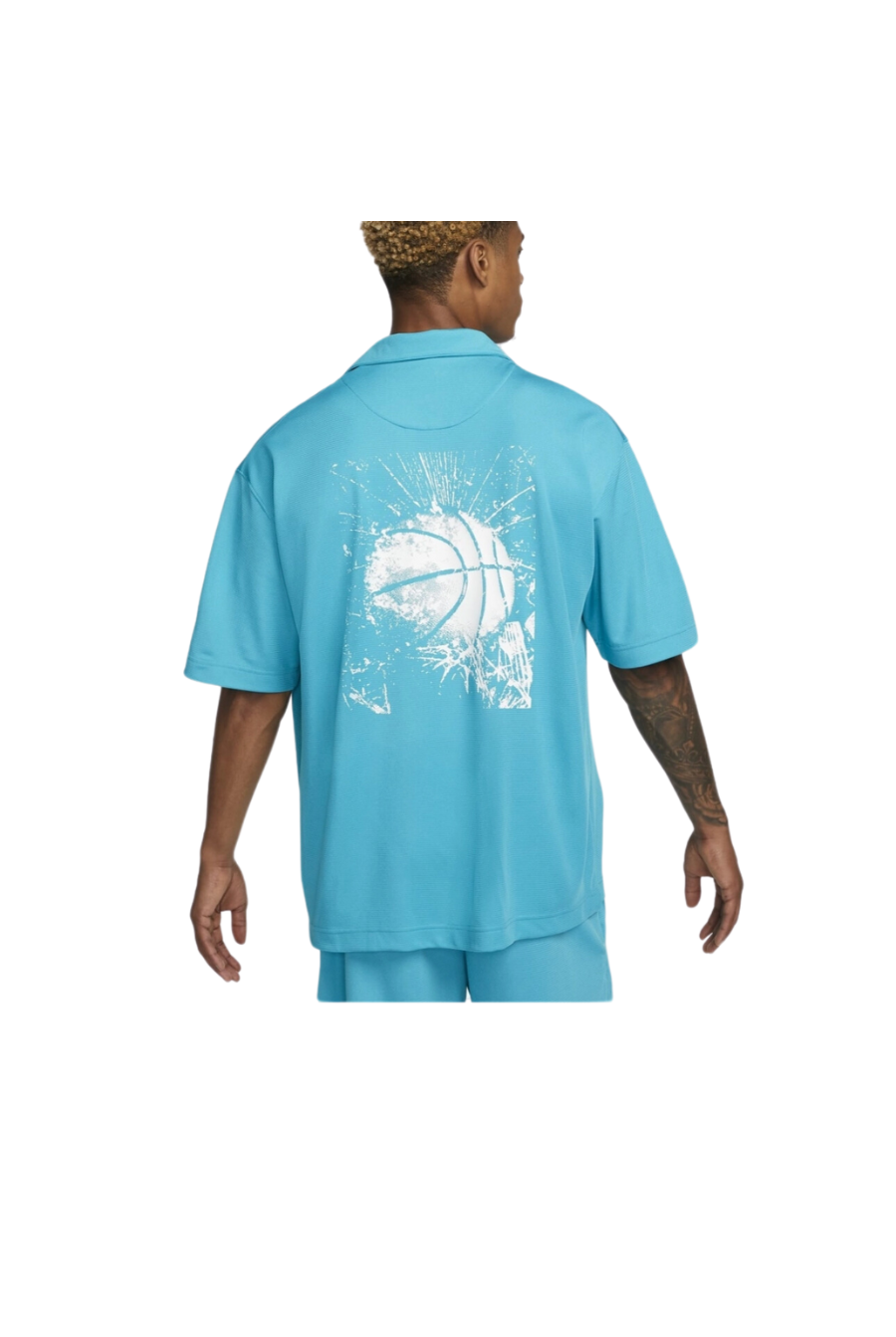 Nike Shirt Men's Large Button Up Short-Sleeve Blue Basketball Top - Butterfly Sneakers