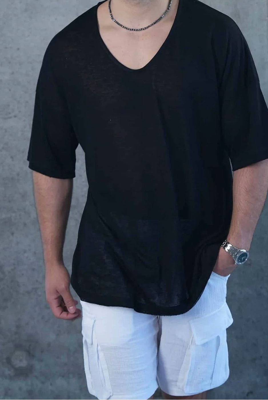 LINEN T SHIRT - BLACK - Butterfly Sneakers