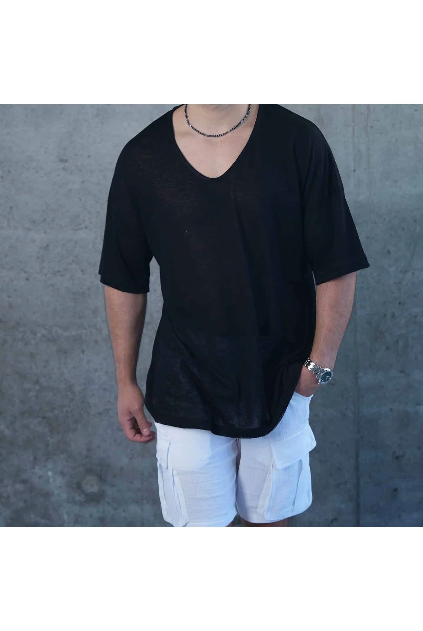 LINEN T SHIRT - BLACK - Butterfly Sneakers