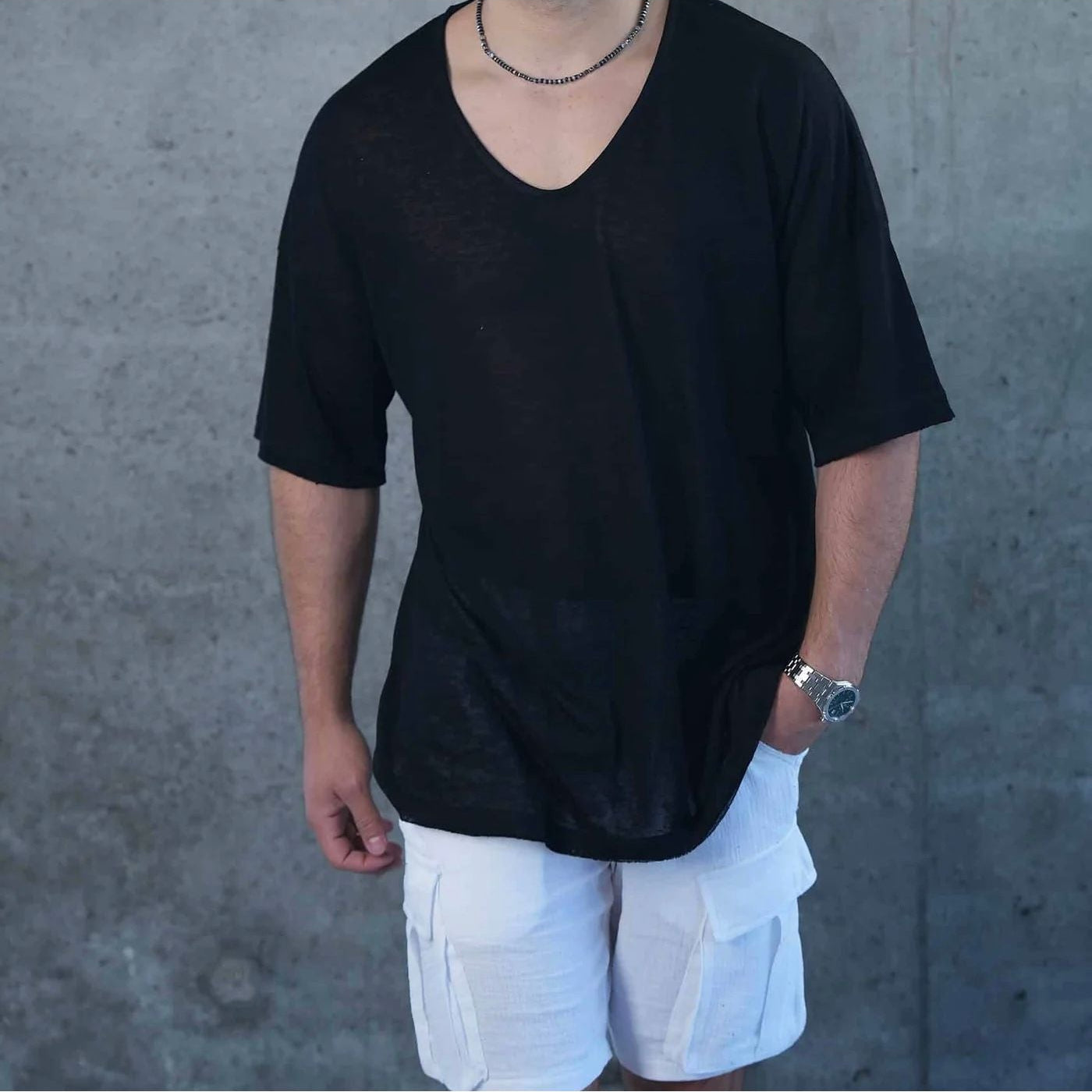 LINEN T SHIRT - BLACK - Butterfly Sneakers