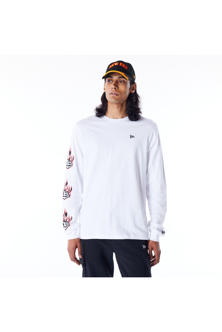 New Era Flag Flame White Long Sleeve T-Shirt - Butterfly Sneakers