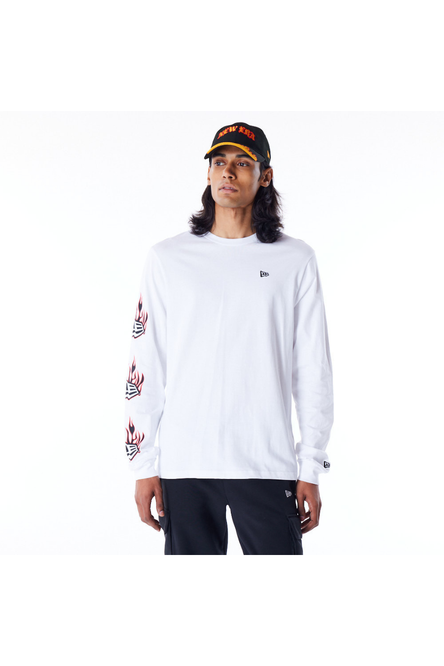 New Era Flag Flame White Long Sleeve T-Shirt - Butterfly Sneakers