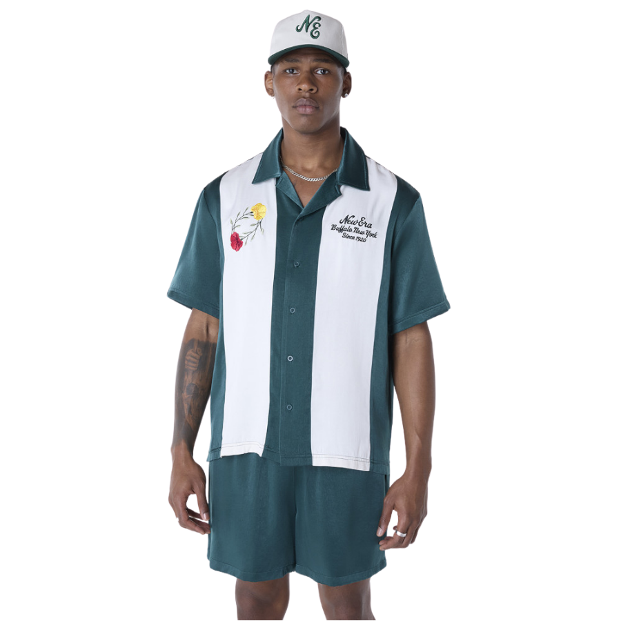 New Era Stripe Revere Dark Green Short Sleeve Shirt - Butterfly Sneakers