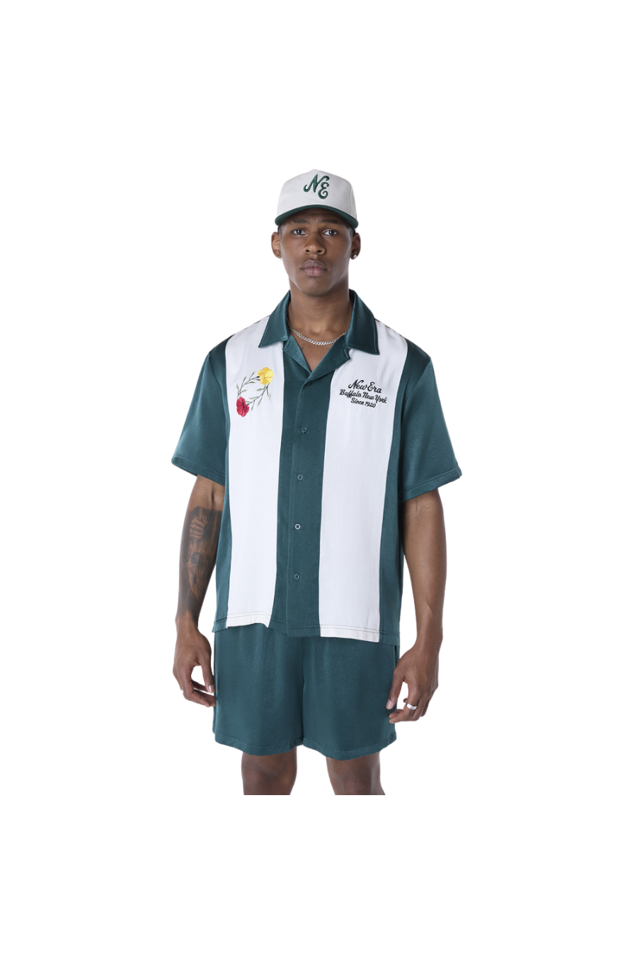 New Era Stripe Revere Dark Green Short Sleeve Shirt - Butterfly Sneakers