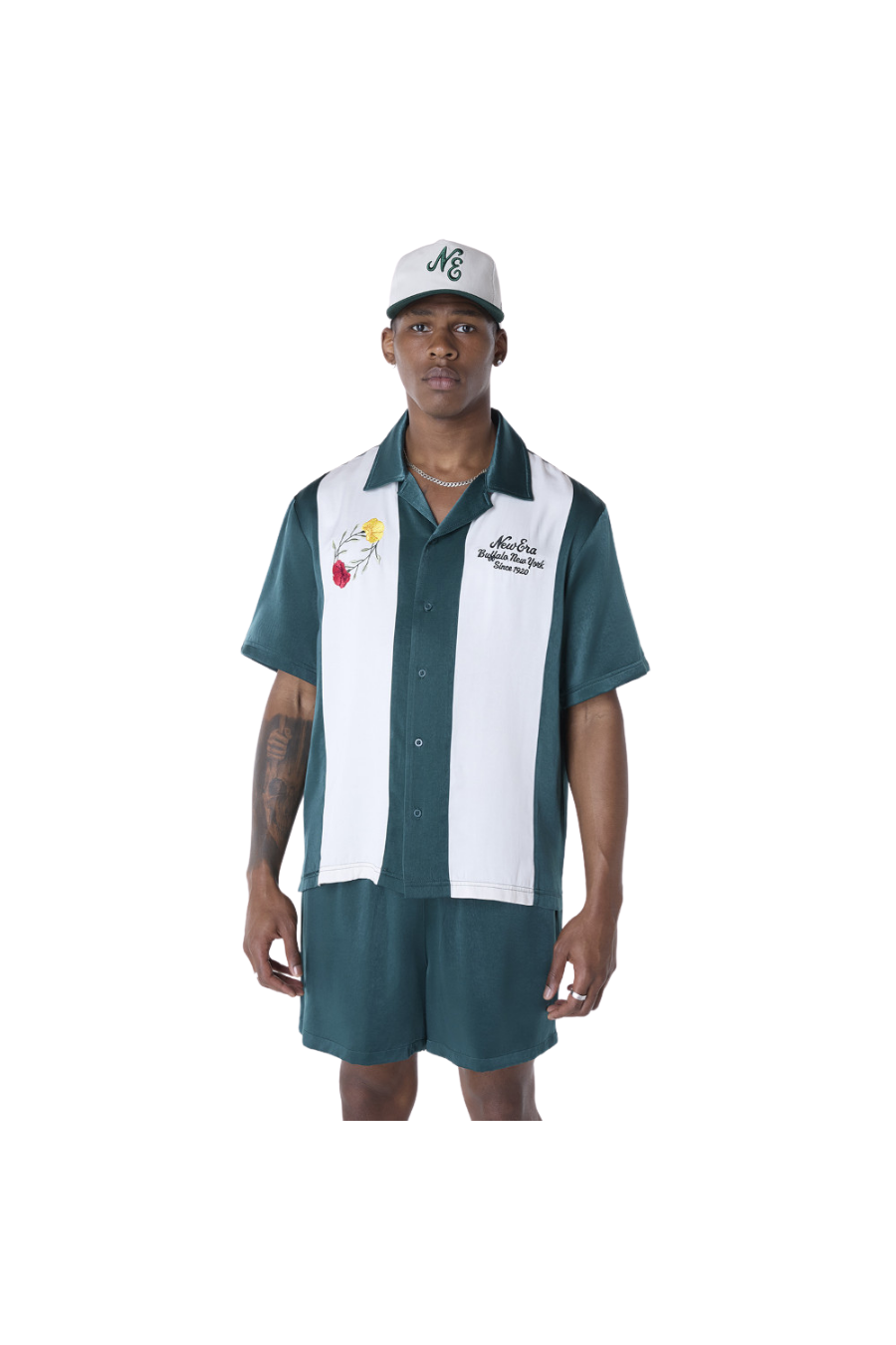 New Era Stripe Revere Dark Green Short Sleeve Shirt - Butterfly Sneakers