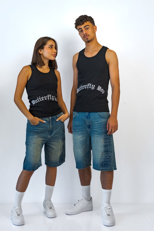מכנסי גינס קצרים שטוף BUTTERFLY