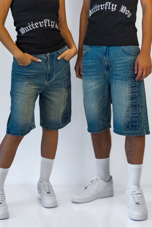 מכנסי גינס קצרים שטוף BUTTERFLY