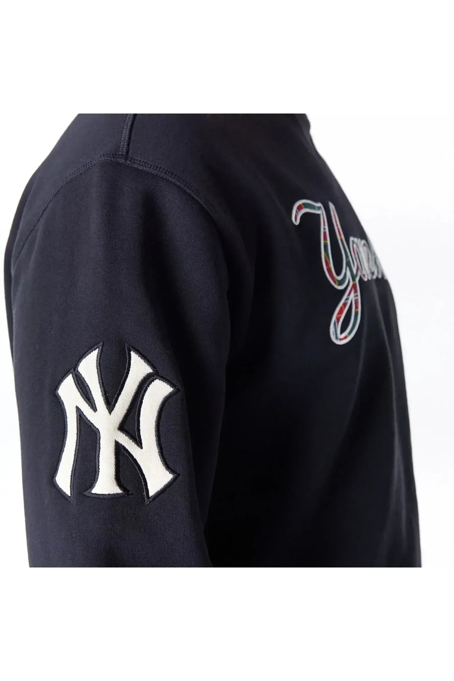 New York Yankees MLB Tartan Infill Black Crewneck Sweater - Butterfly Sneakers