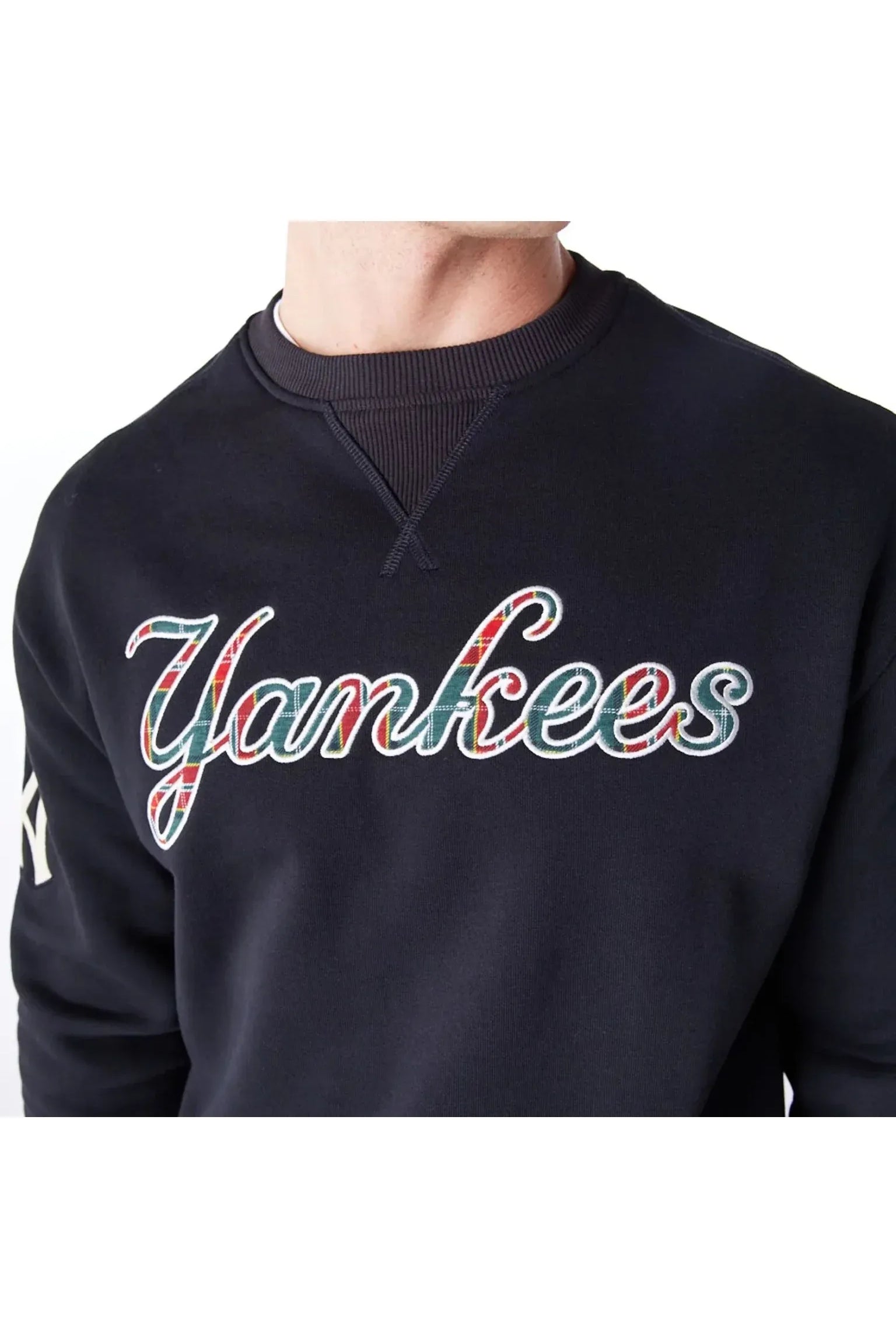 New York Yankees MLB Tartan Infill Black Crewneck Sweater - Butterfly Sneakers