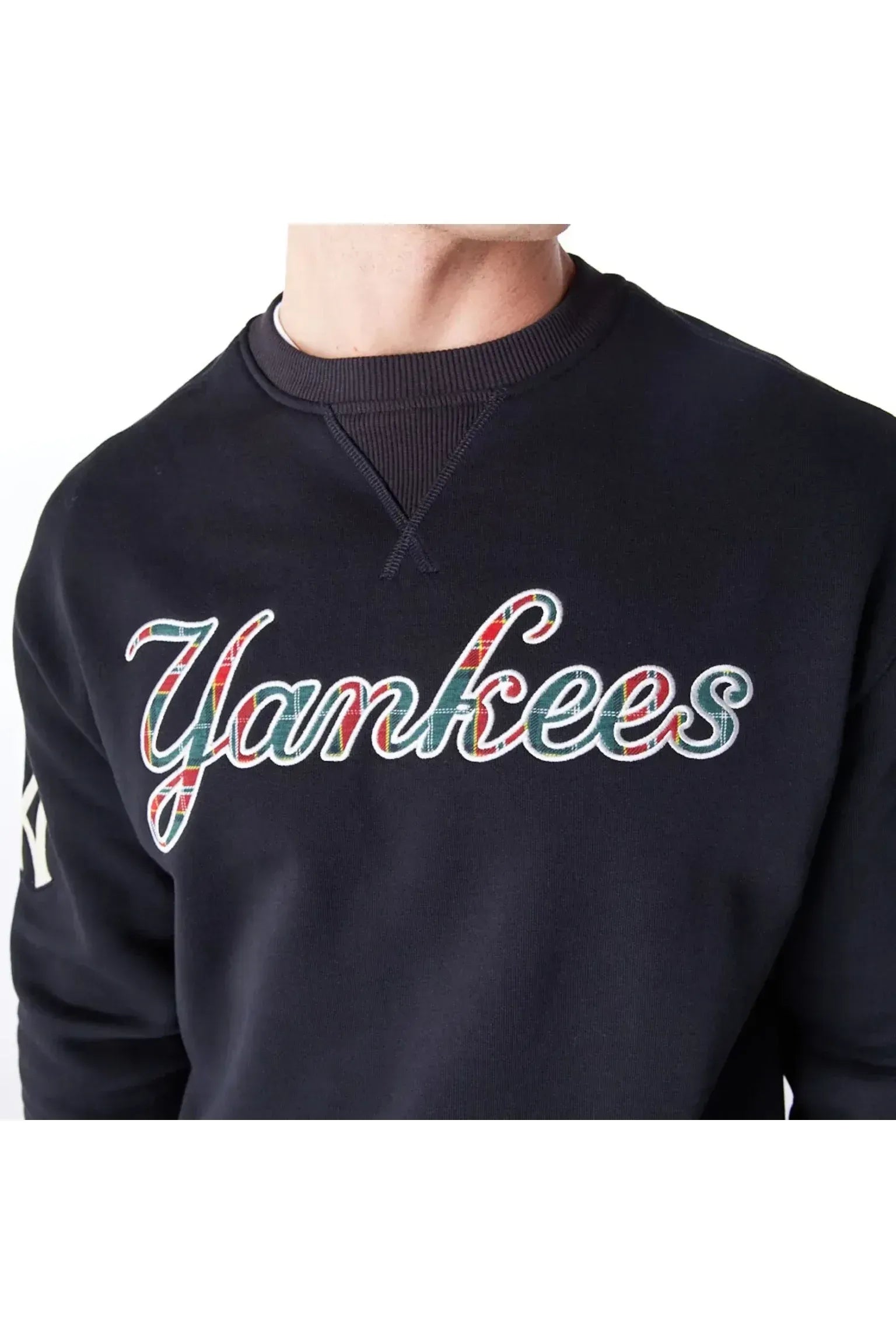 New York Yankees MLB Tartan Infill Black Crewneck Sweater - Butterfly Sneakers