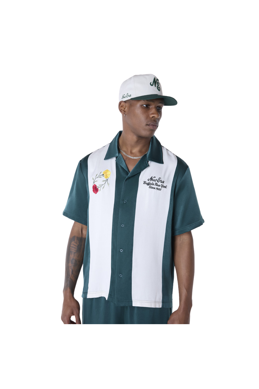 New Era Stripe Revere Dark Green Short Sleeve Shirt - Butterfly Sneakers