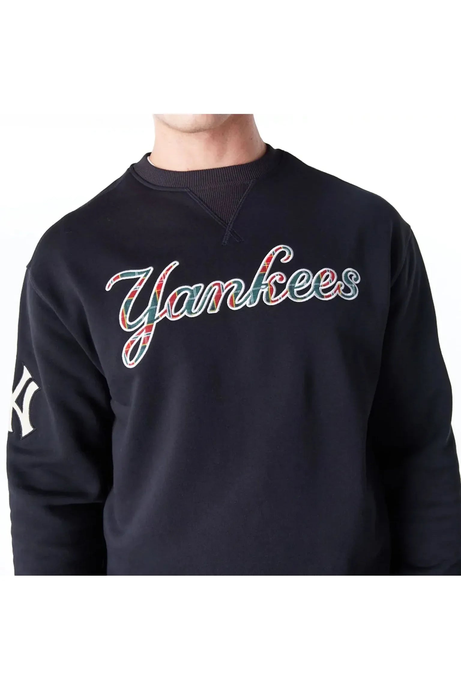 New York Yankees MLB Tartan Infill Black Crewneck Sweater - Butterfly Sneakers