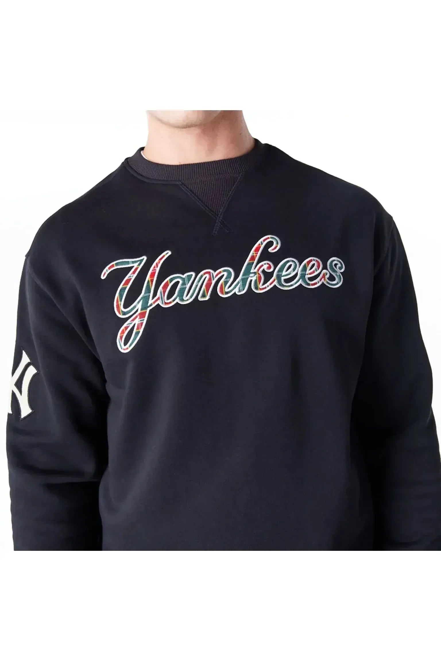 New York Yankees MLB Tartan Infill Black Crewneck Sweater - Butterfly Sneakers