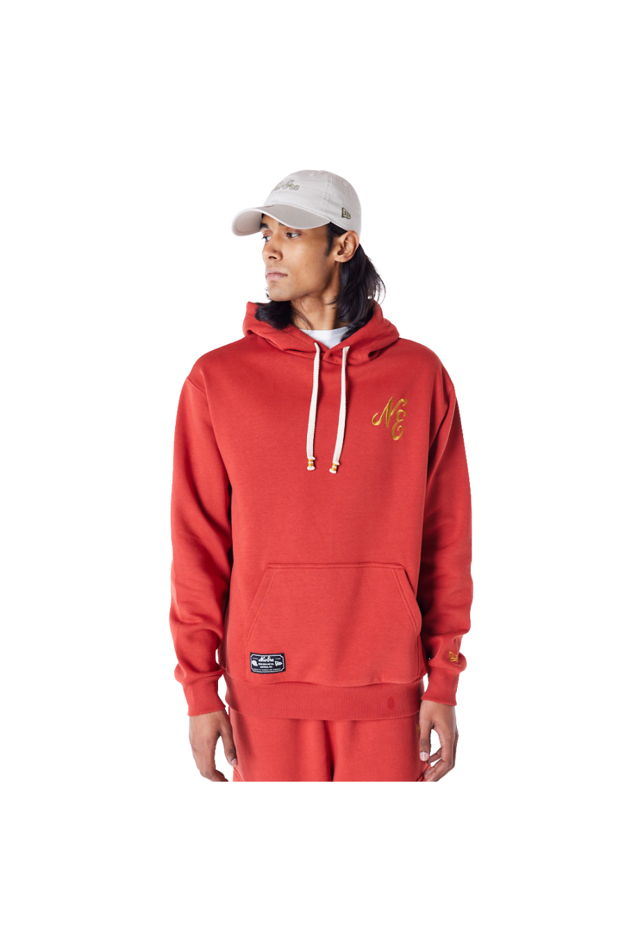 New Era Script Script Red Fleece Oversized Pullover Hoodie - Butterfly Sneakers