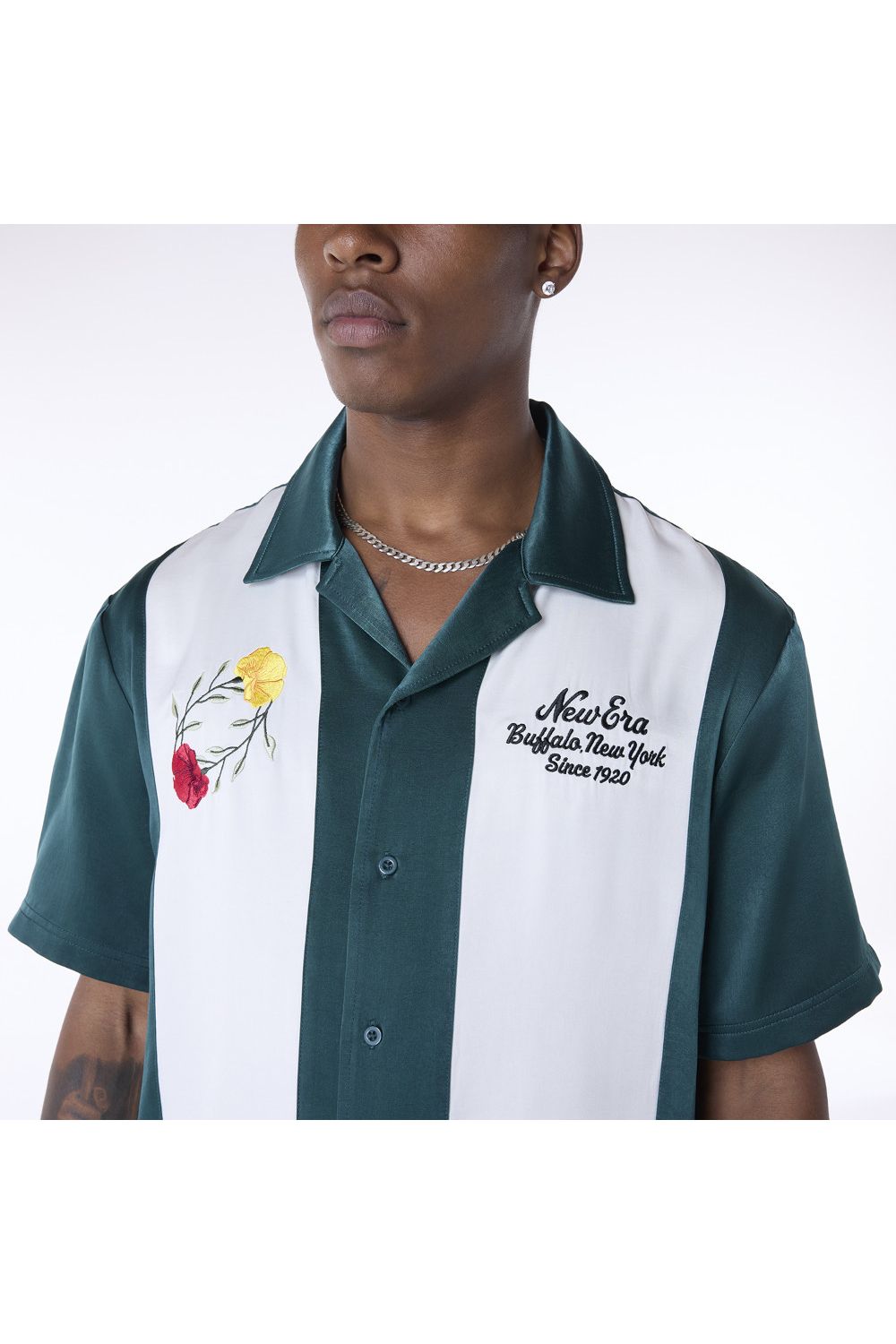 New Era Stripe Revere Dark Green Short Sleeve Shirt - Butterfly Sneakers