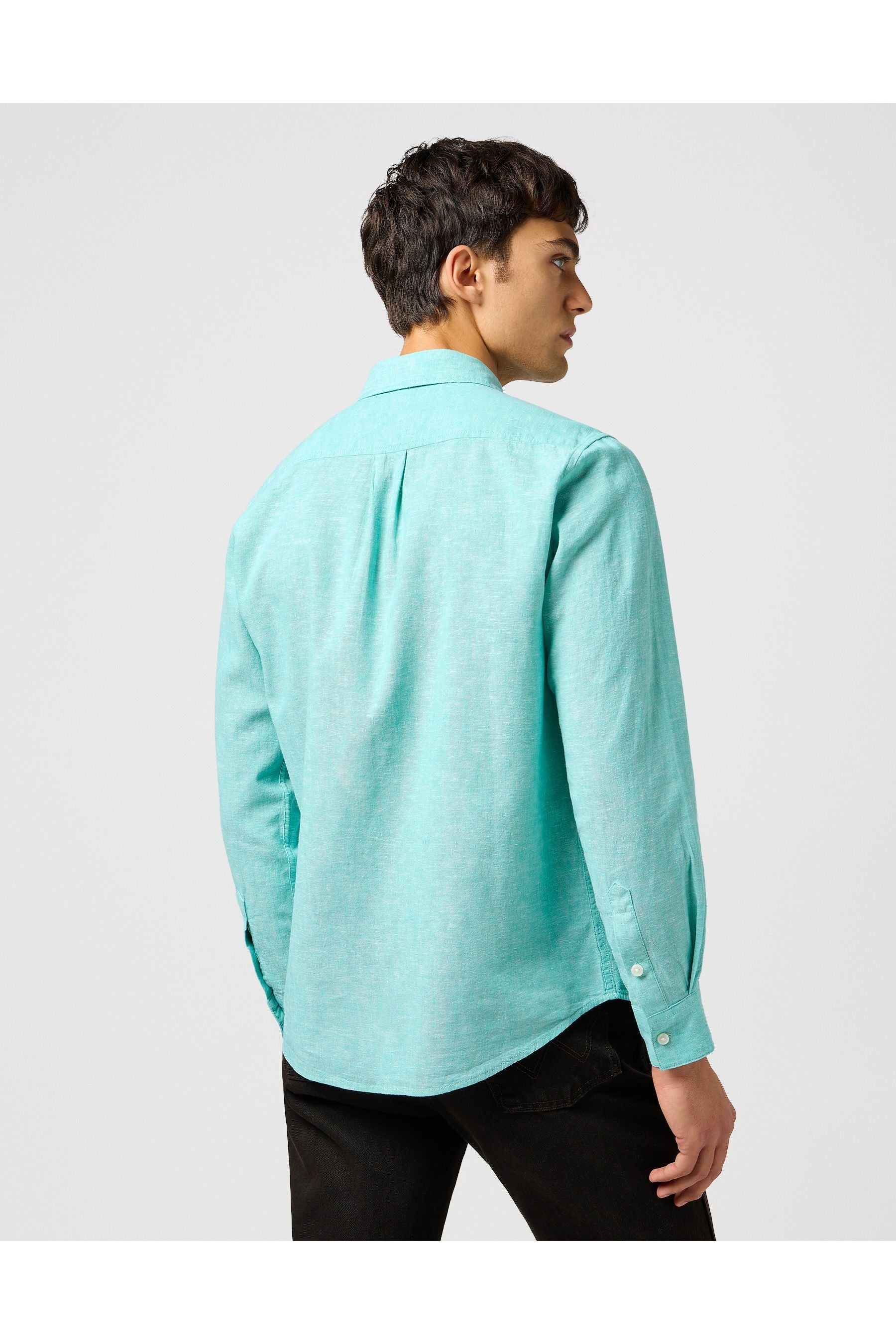 חולצה מכופתרת שרוול ארוך עם כיס - טורקיז - Butterfly Sneakers