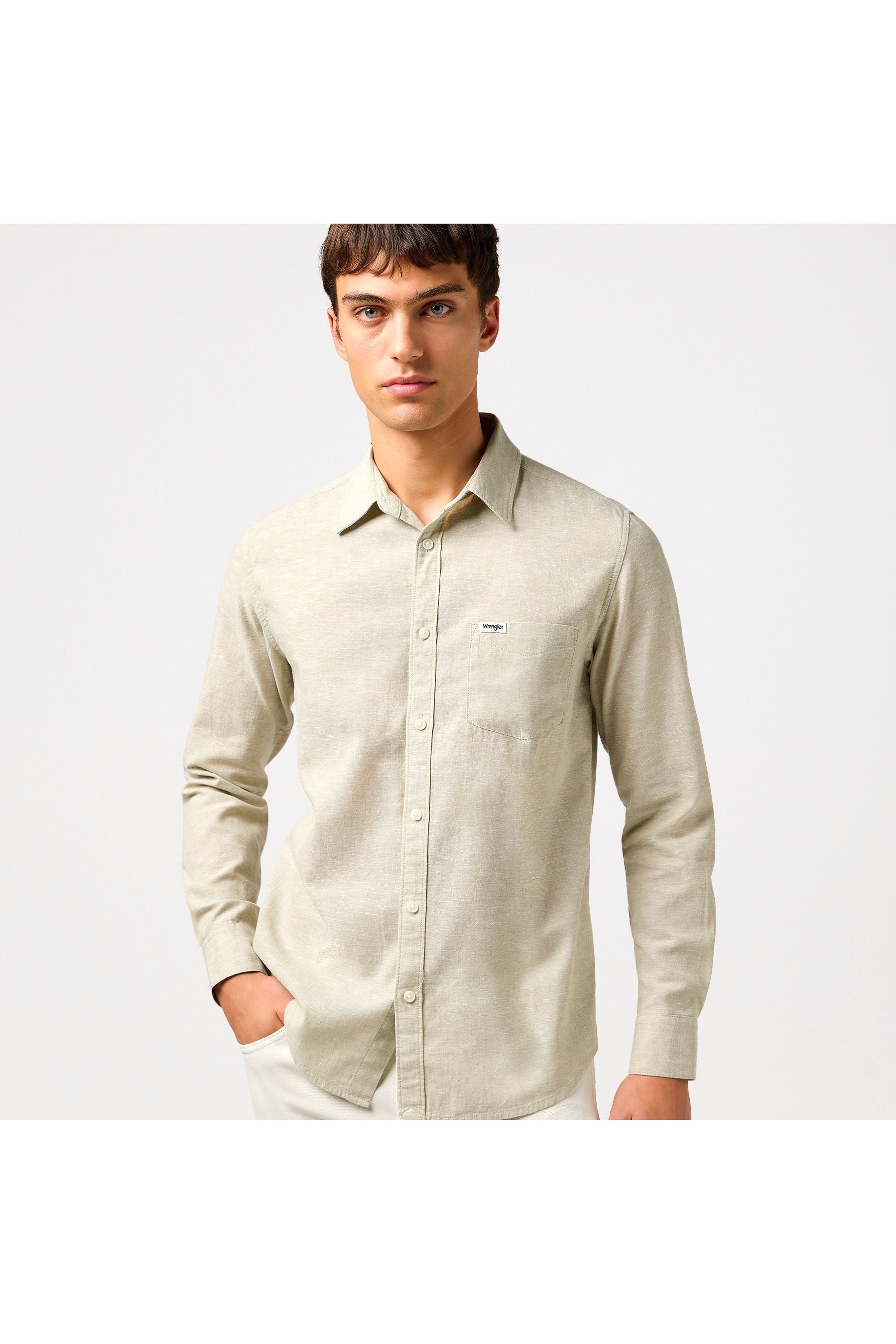 חולצה מכופתרת שרוול ארוך עם כיס - ירוק - Butterfly Sneakers