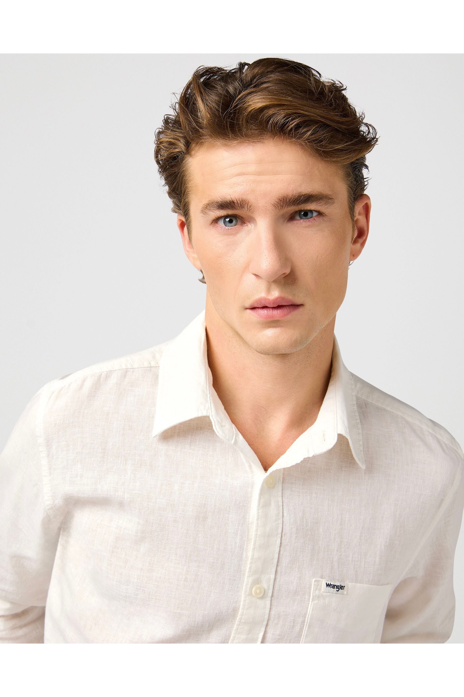 חולצה מכופתרת שרוול ארוך עם כיס - לבן - Butterfly Sneakers