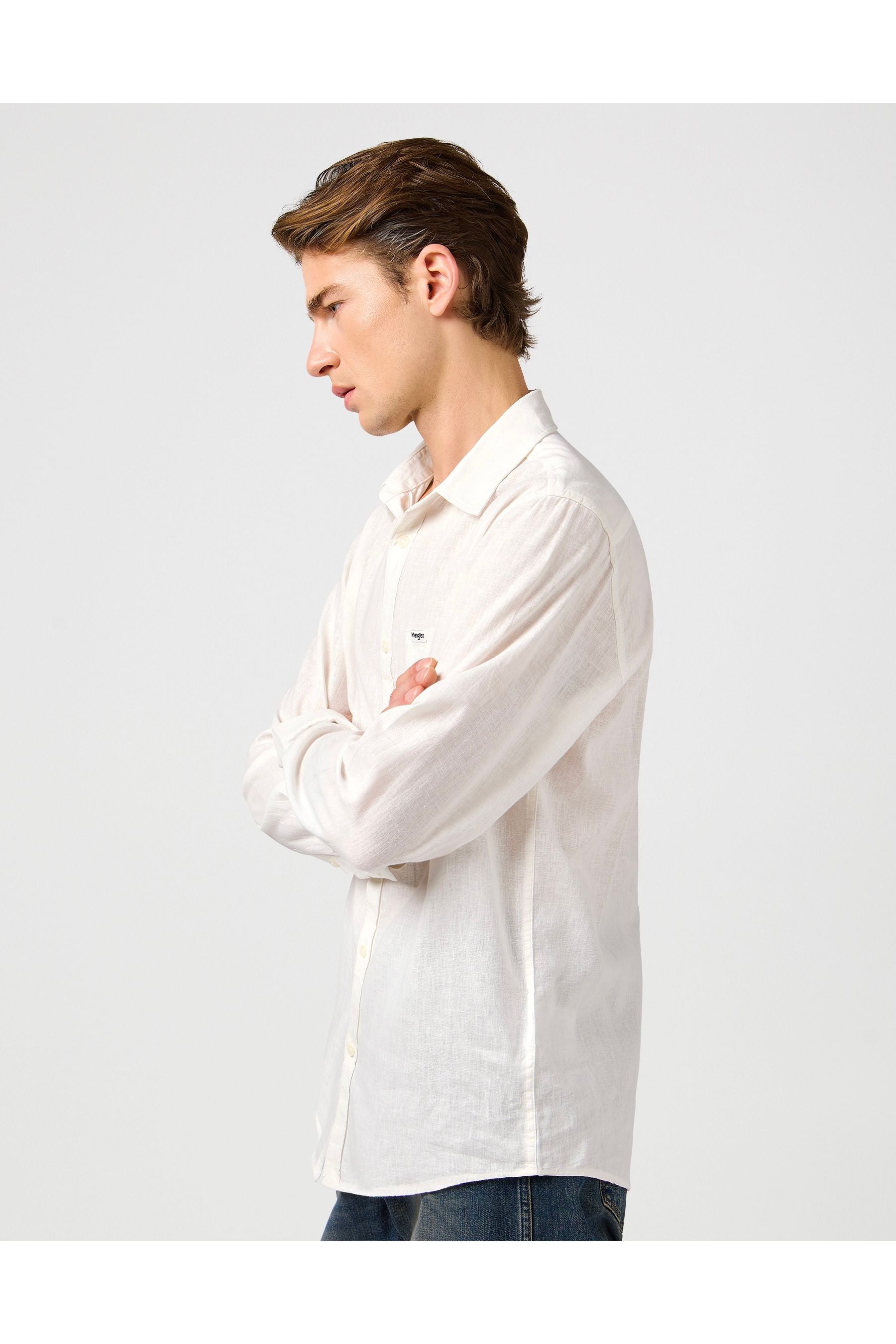 חולצה מכופתרת שרוול ארוך עם כיס - לבן - Butterfly Sneakers