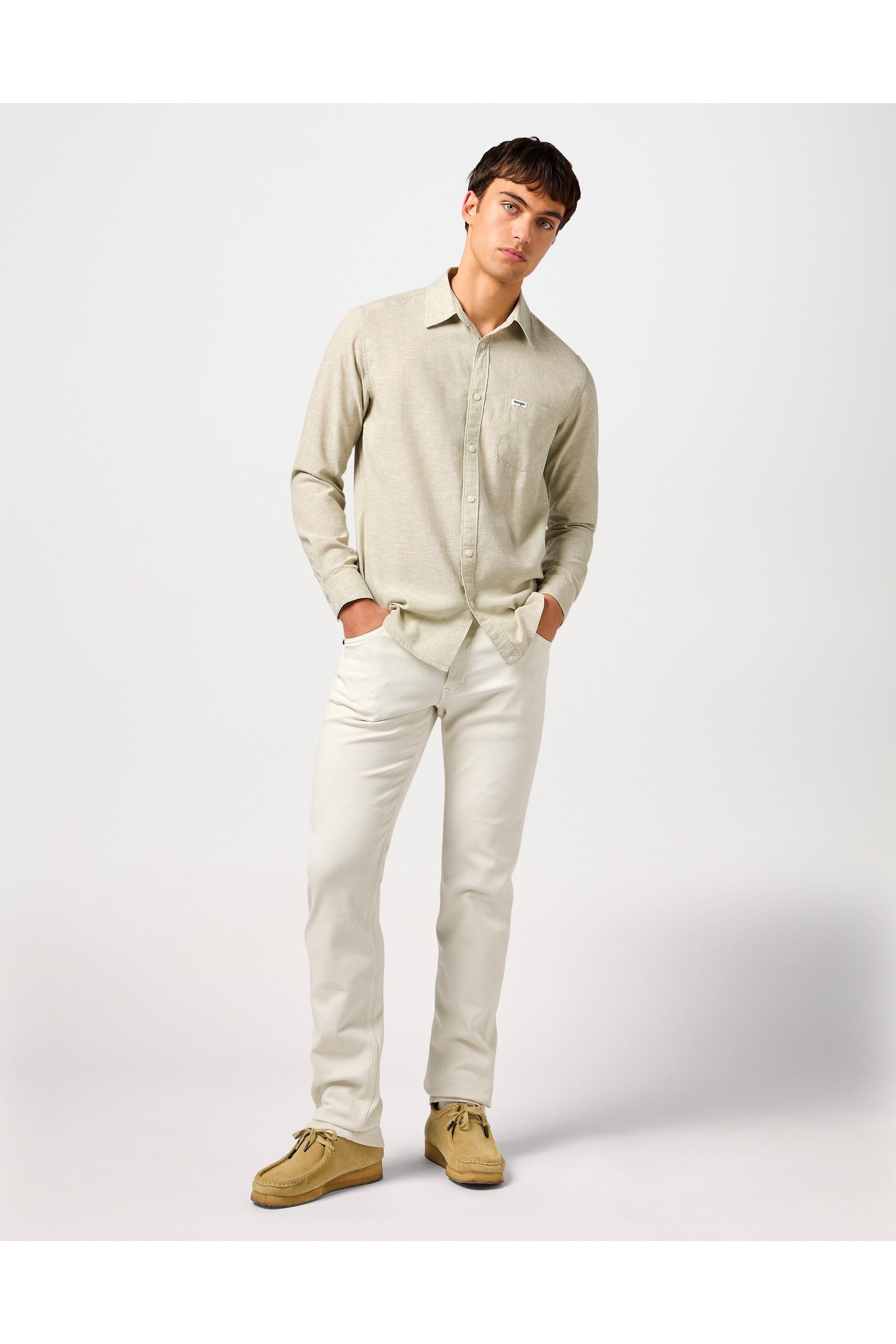 חולצה מכופתרת שרוול ארוך עם כיס - ירוק - Butterfly Sneakers