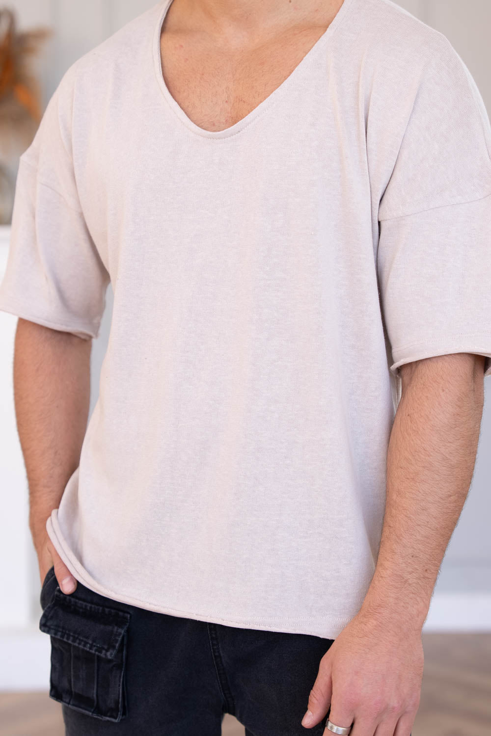 חלוצת פשתן קיתיריה שרוול אוברסייז אבן - Butterfly Sneakers