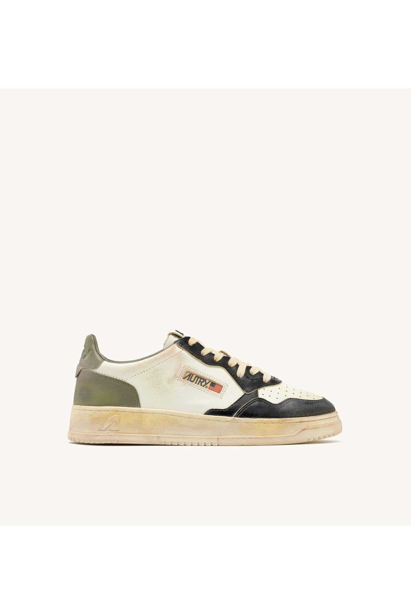 SUP VINT LOW MAN SV06 LEATHER/LEATHER COVERT GREEN/WHITE/BLACK - Butterfly Sneakers