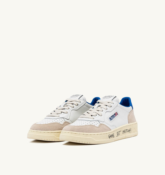 MEDALIST LOW SNEAKERS IN WHITE AND PALACE BLUE LEATHER AND SUEDE WITH LETTERING