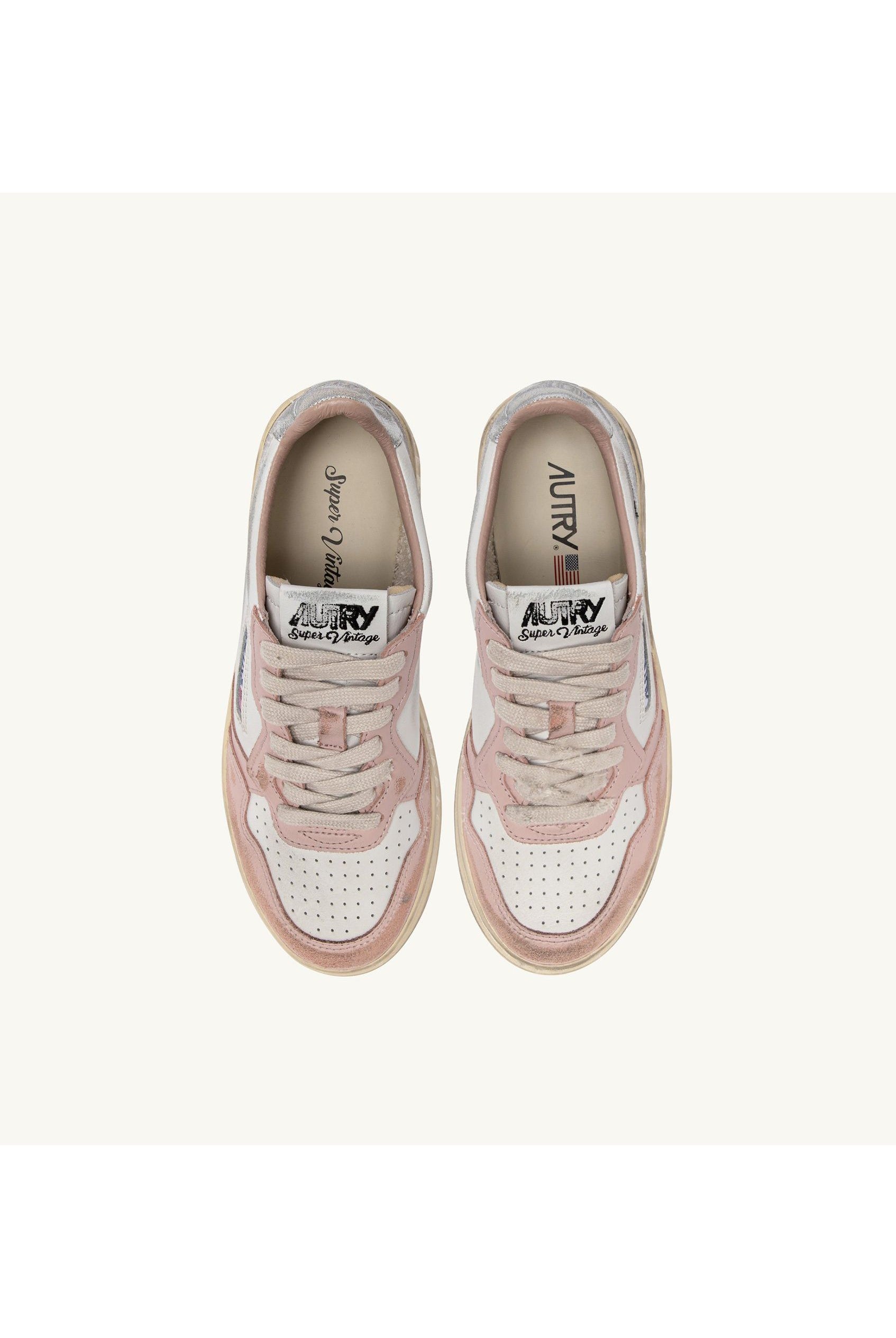 MEDALIST LOW SUPER VINTAGE SNEAKERS IN WHITE POWDER PINK AND SILVER LEATHER - Butterfly Sneakers