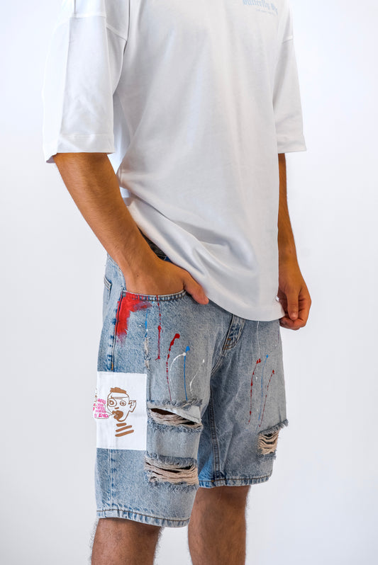 מכנסי ג'ינס ברמודה BAGGY עם פאצ'ים