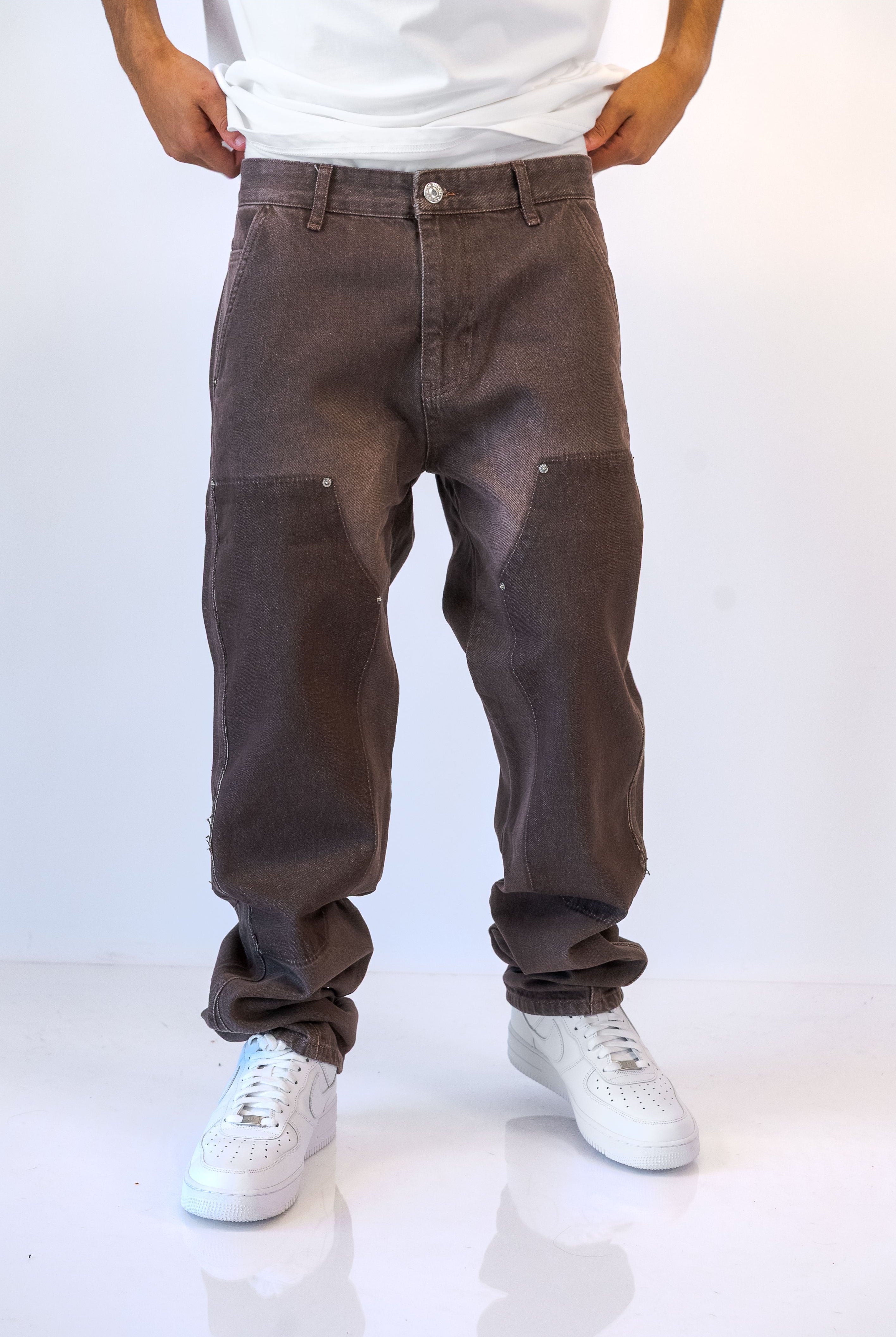 גינס גזרת WIde Leg חום - Butterfly Sneakers