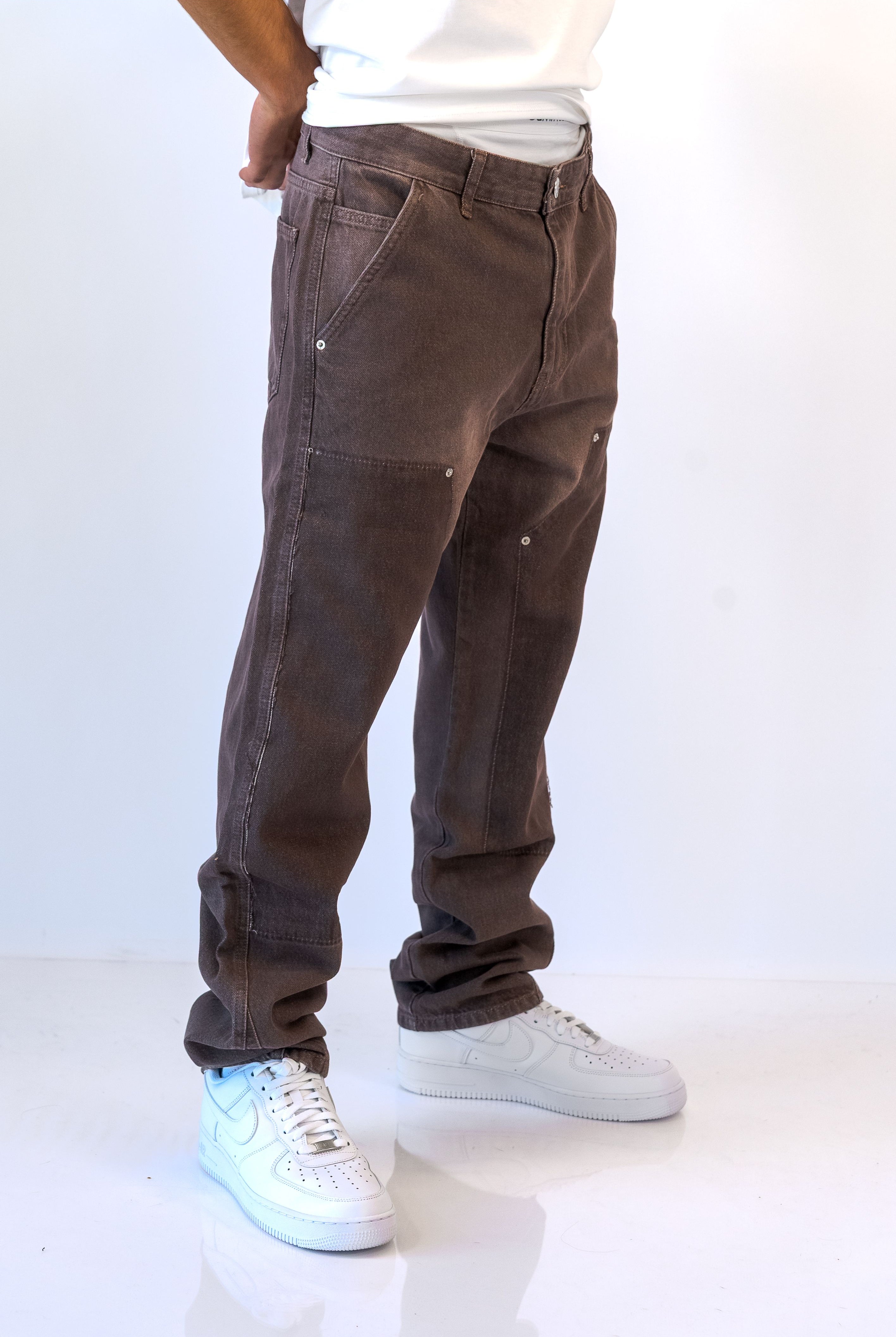 גינס גזרת WIde Leg חום - Butterfly Sneakers