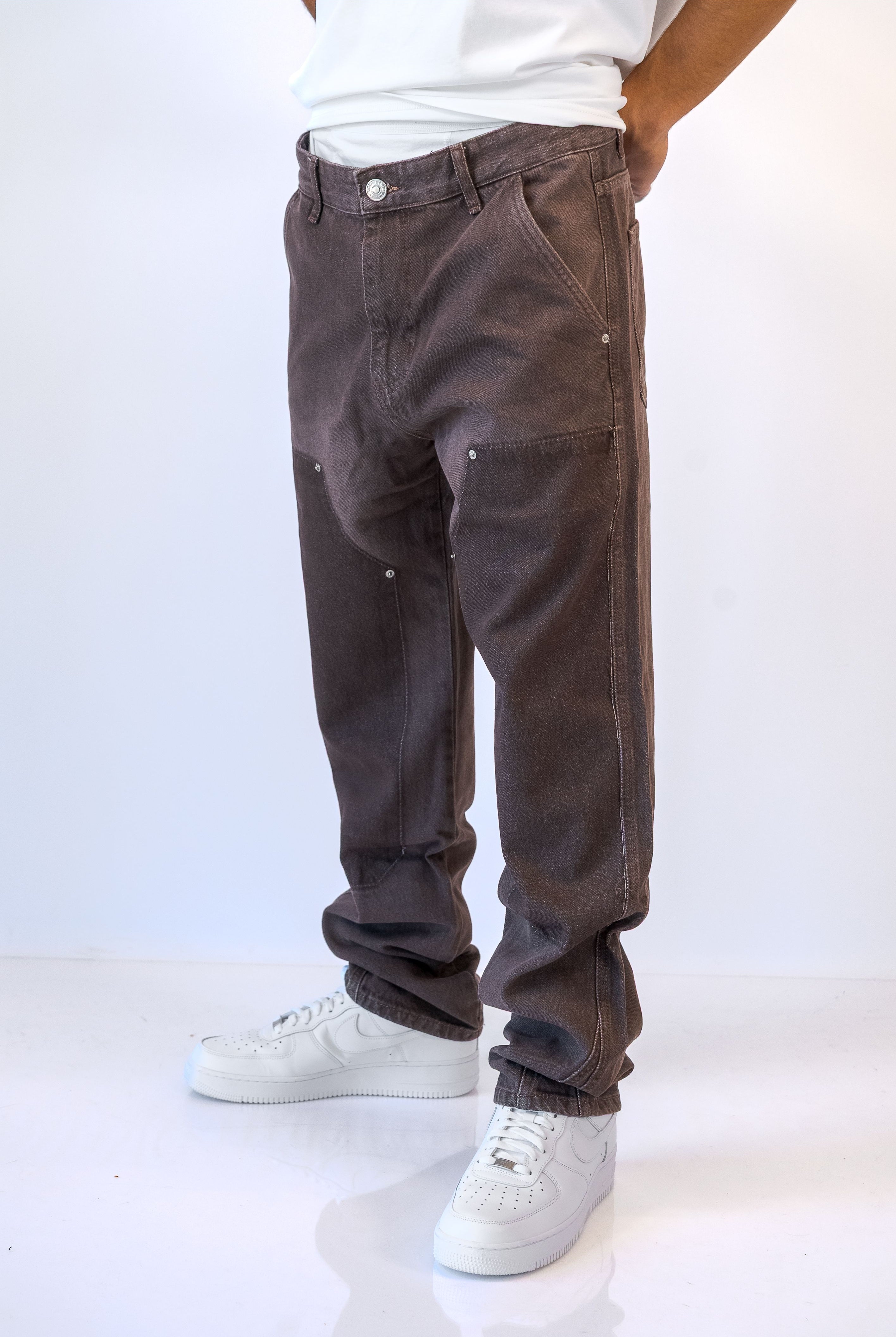 גינס גזרת WIde Leg חום - Butterfly Sneakers