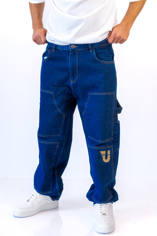 ג'ינס יוטיליטי כחול עם רקמה