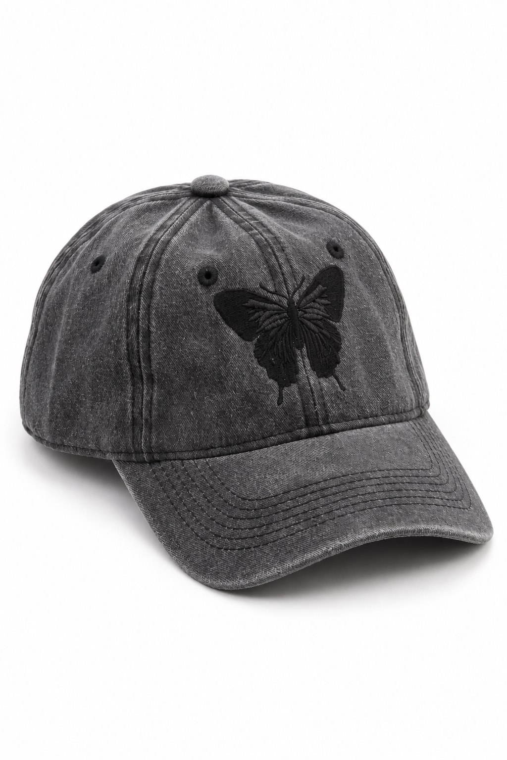 כובע Washed Butterfly – אפור כהה / ONE SIZE – מבט שלושת רבעי
