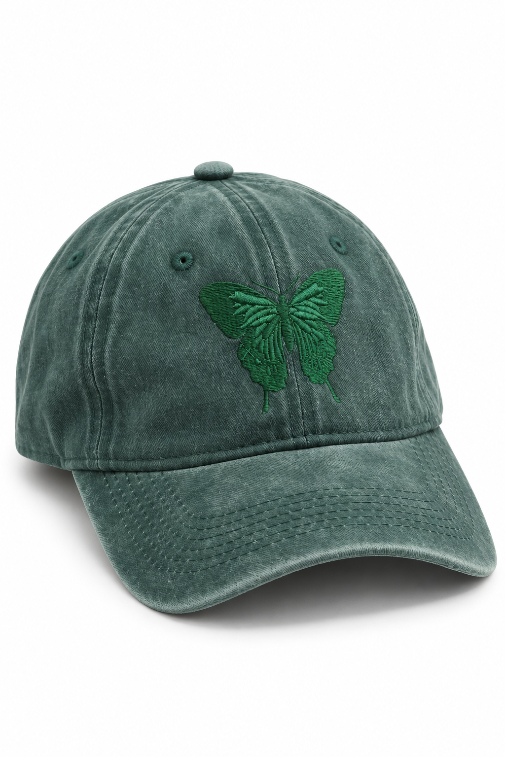 כובע Washed Butterfly – ירוק / ONE SIZE – מבט שלושת רבעי